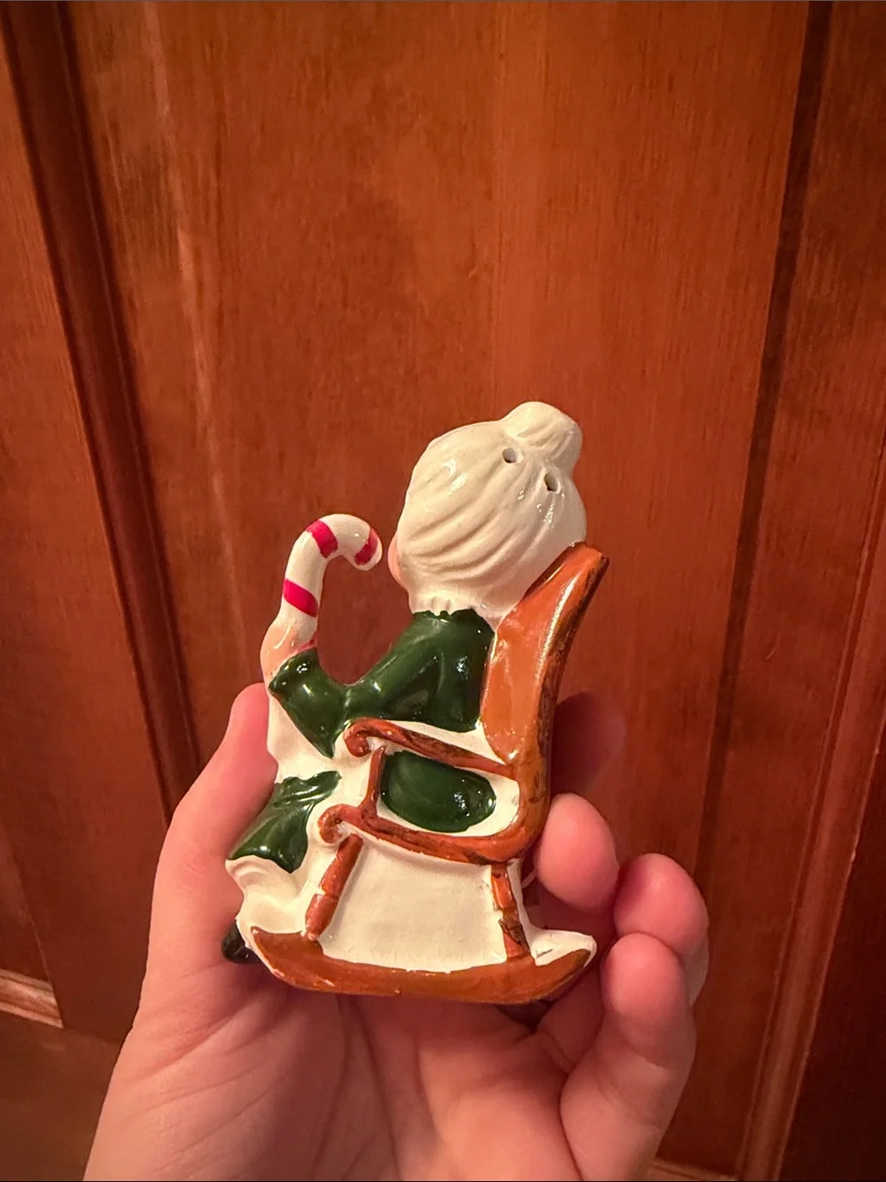 Vintage Lefton Mrs Claus Candy Cane Rocking Chair Shaker Japan #8139 - 1960s
